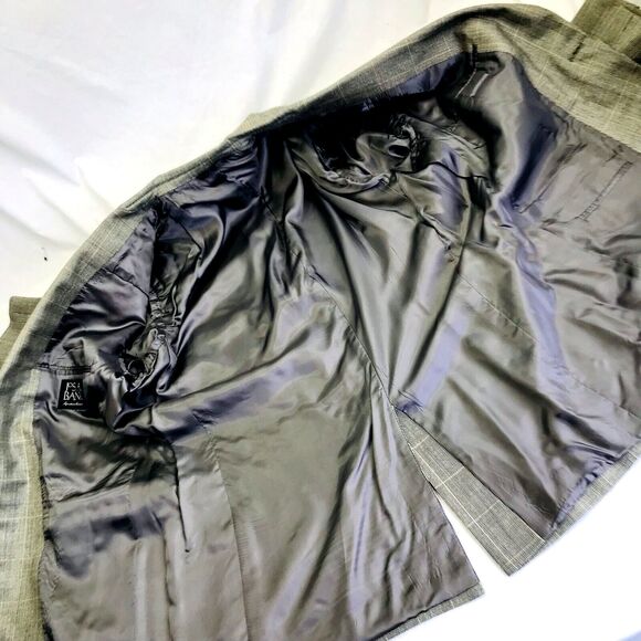 Jos A Bank Signature Sport Coat Windowpane Plaid Silk Wool 44 L Gray - Picture 12 of 13